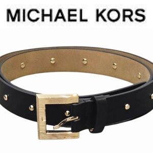 Michael Kors Gold Studded Leather Belt- Black
